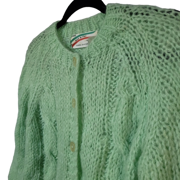 Vintage Mohair Knitwear Cozy Casual Chic style Spearmint Button up Knit cardigan - Picture 5 of 10